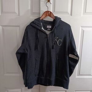 Majestic KC Royals Large Gray Full Zip Hoodie Sports Fandom Athletic